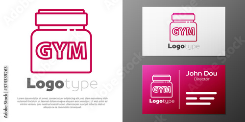 Logotype line Sports nutrition bodybuilding proteine power drink and food icon isolated on white background. Logo design template element. Vector.