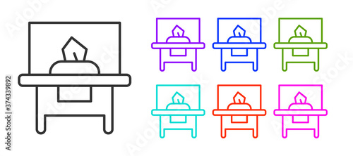Black line Glass showcase for exhibit icon isolated on white background. Set icons colorful. Vector.