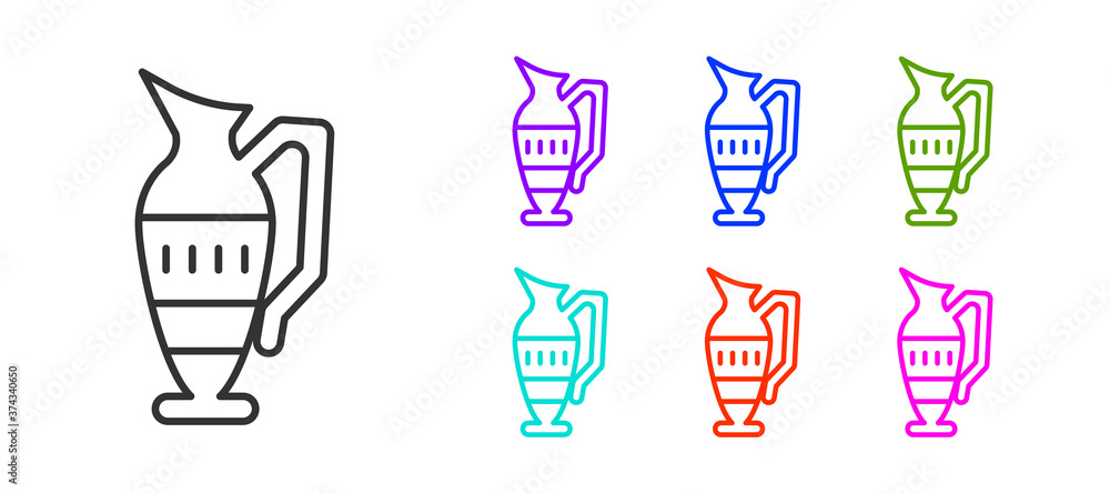 Black line Ancient amphorae icon isolated on white background. Set icons colorful. Vector. Black line Ancient amphorae icon isolated on white background. Set icons colorful. Vector.