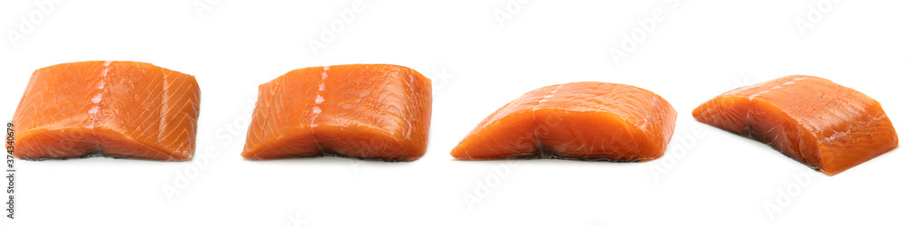 A piece of fresh salmon on a white background. High quality photo