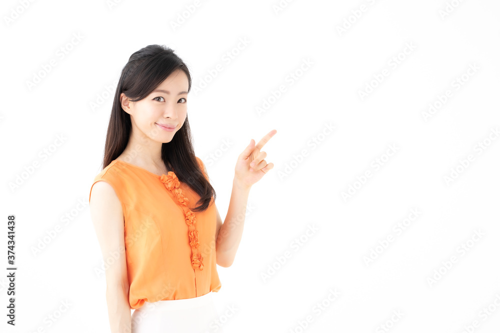 指差す女性 指差す女性