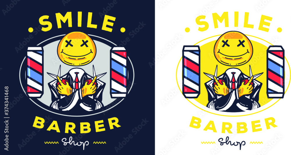 smile mascot barber shop logo