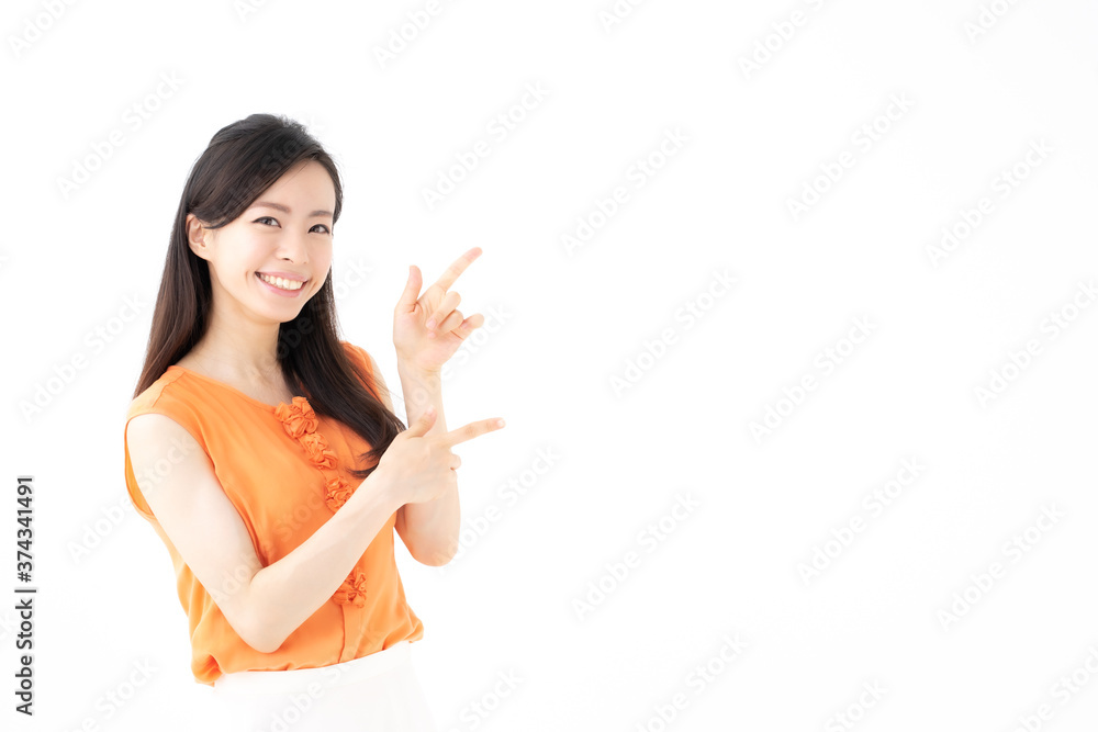 指差す女性 指差す女性