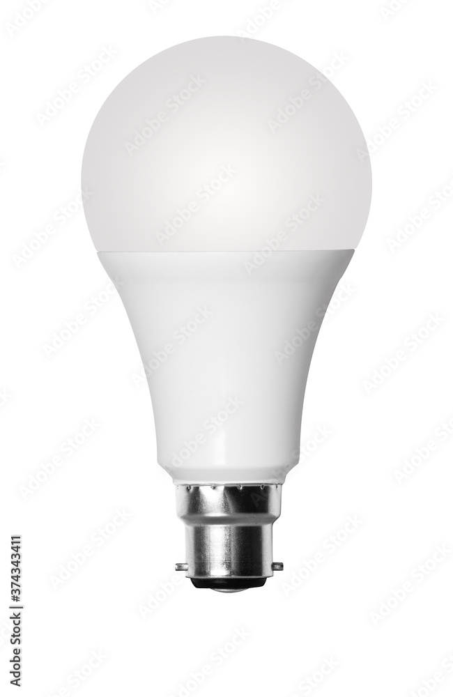 Isolated cutout LED bulb with UK B22 bayonet fitting and set against white background Stock Photo | Adobe