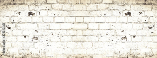 White light damaged rustic brick wall texture banner panorama 