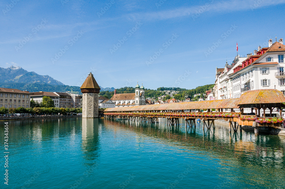 Luzern Kapellbr cke Holzbr cke Wasserturm Reuss Jesuitenkirche luzern-kapellbr-cke-holzbr-cke-wasserturm-reuss-jesuitenkirche