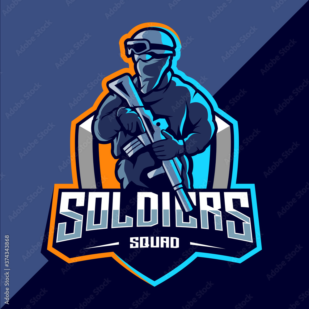 Soldier mascot esport logo design Soldier mascot esport logo design