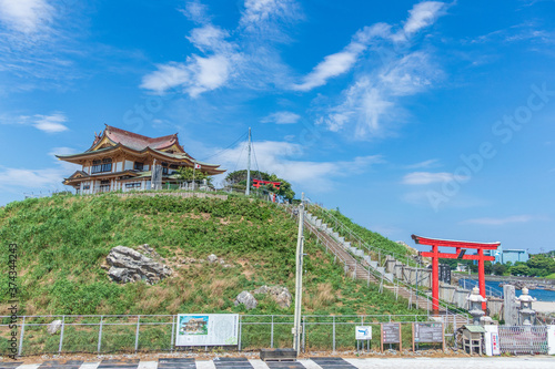 The Kabushima shrine is a picturesque shrine located on a small hill surrounded by the sea at Same,Hachinohe, Aomori,Japan. photo