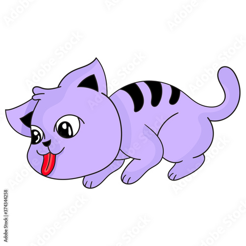 a cat in purple is licking. vector illustration draw