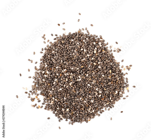 Chia seeds isolated on a white background, top view