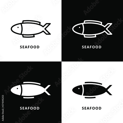 Seafood Symbol Logo Illustration. Fish Marine Vector Icon Line And Glyph Style
