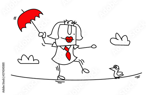 Agility is one of my skill. Karen the business woman is balancing on a rope. It is a metaphor of the agility of people. 