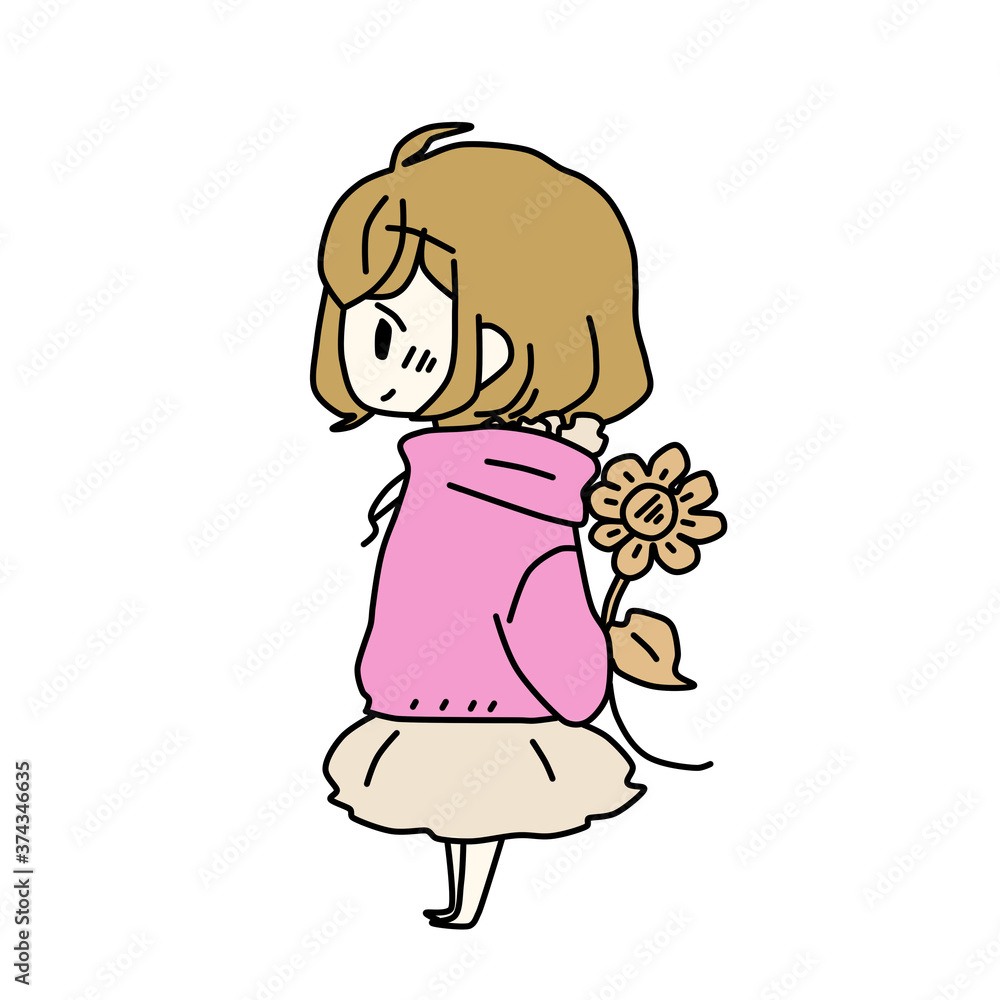 A smartly dressed cute young girl with long hair, holding a bouquet of flowers. illustration for greeting cards, invitations and other projects. A smartly dressed cute young girl with long hair, holding a bouquet of flowers. illustration for greeting cards, invitations and other projects.