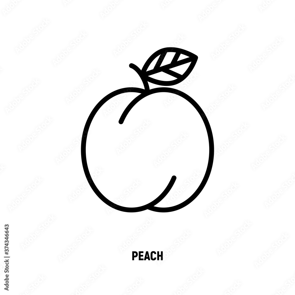 Peach thin line icon. Fruit for juice. Healthy organic food. Vector illustration. Peach thin line icon. Fruit for juice. Healthy organic food. Vector illustration.