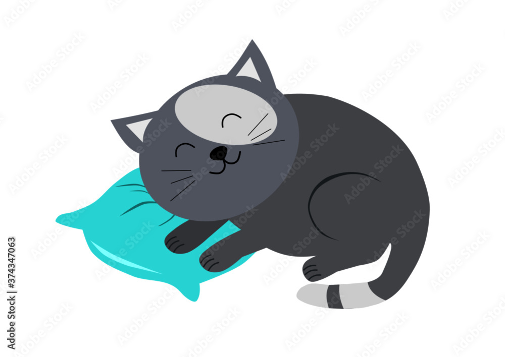 vector graphics, grey cat sleeping on a pillow vector graphics, grey cat sleeping on a pillow