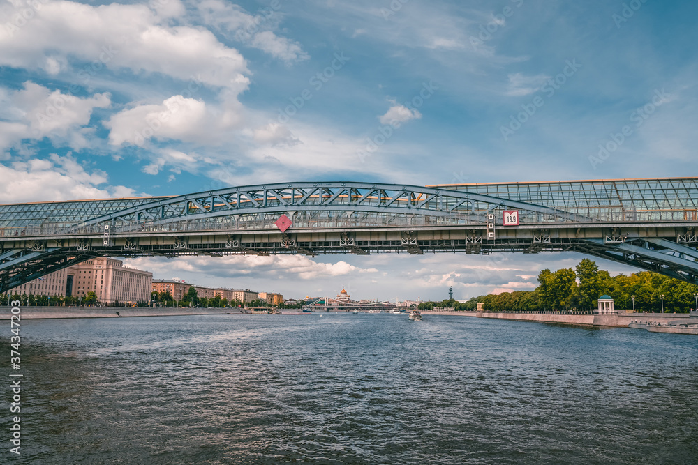 Moscow river, Andreevsky bridge. Arch bridge over the Moscow river Moscow river, Andreevsky bridge. Arch bridge over the Moscow river