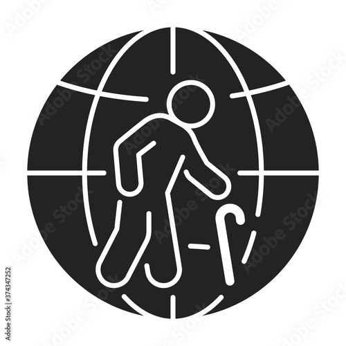Population ageing black glyph icon. Eco problems. Isolated vector element. Outline pictogram for web page, mobile app, promo