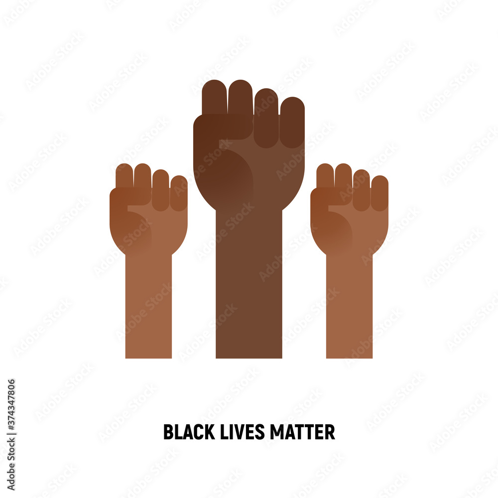 Obraz premium Black lives matter, poster with fists. No racism movement, protesting for human rights. Modern vector illustration in thin line style.