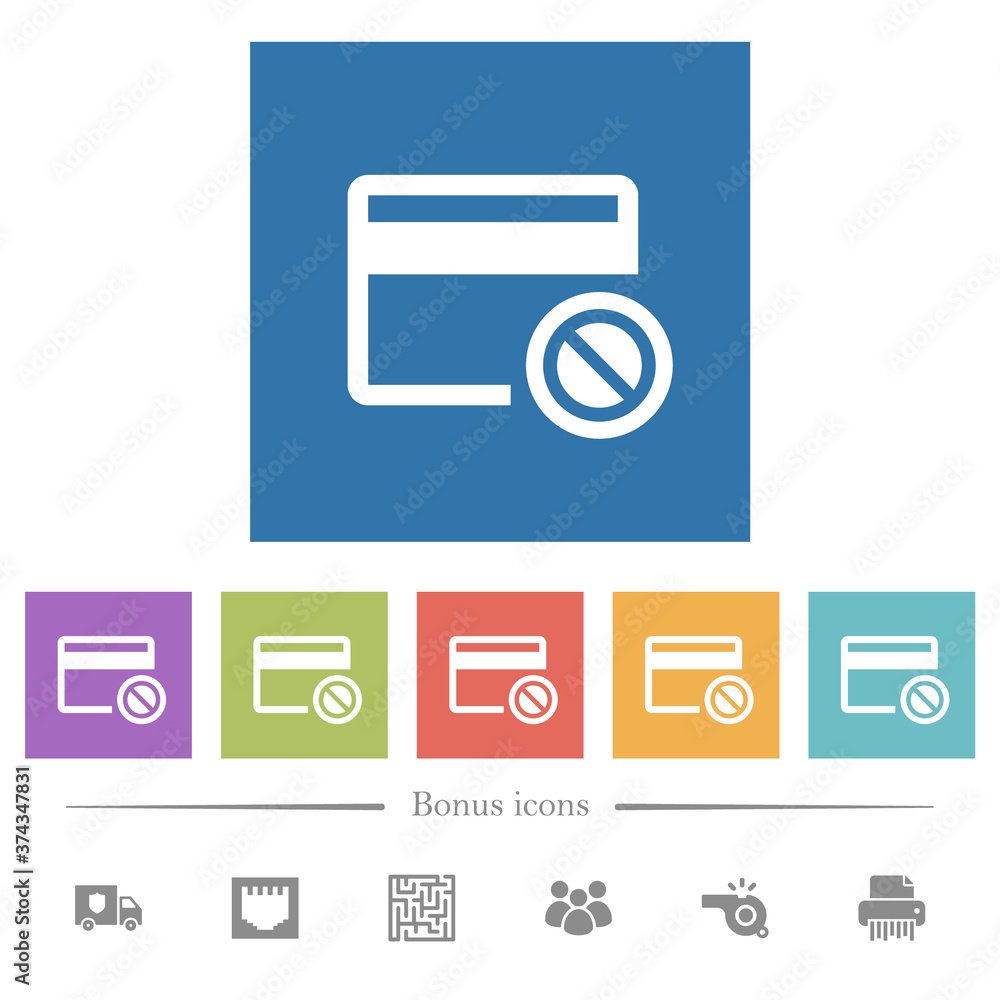 Credit card disabled flat white icons in square backgrounds Credit card disabled flat white icons in square backgrounds