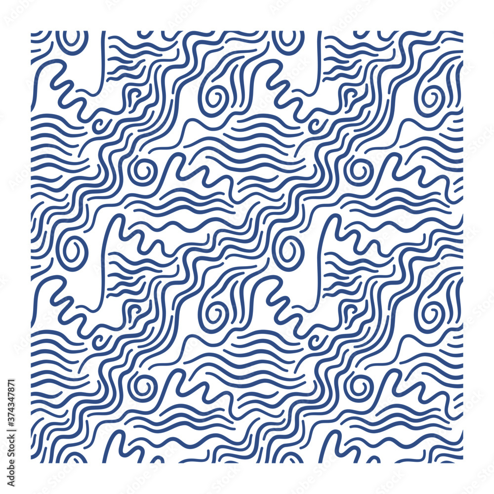 Seamless pattern with twisted waves and stormy waves.