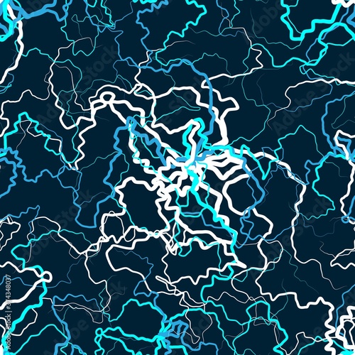 Electric lightning seamless pattern on blue, psychedelic abstract texture