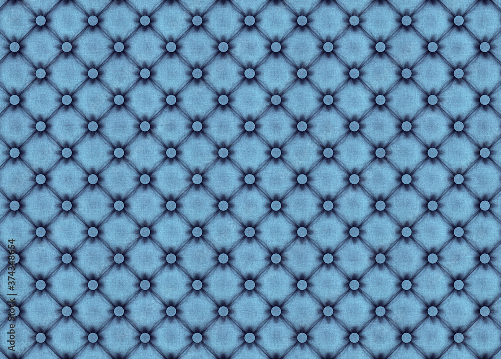 Fototapeta premium Blue fabric textured quilted panel with buttons. 3D rendering