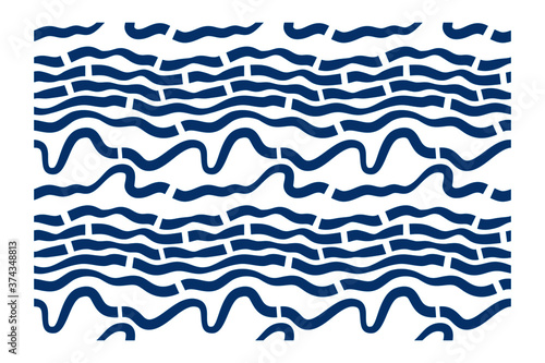 Horizontal seamless pattern of vertical blue ink intermittent waves with blunt ends.