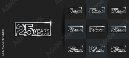 Anniversary logotype set with silver color on black background. vector design for celebration purpose, greeting, invitation card and special event