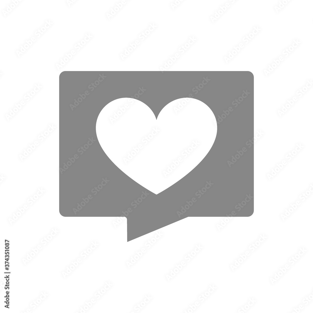 Love message gray icon. Heart in speech bubble, like, feedback symbol Love message gray icon. Heart in speech bubble, like, feedback symbol