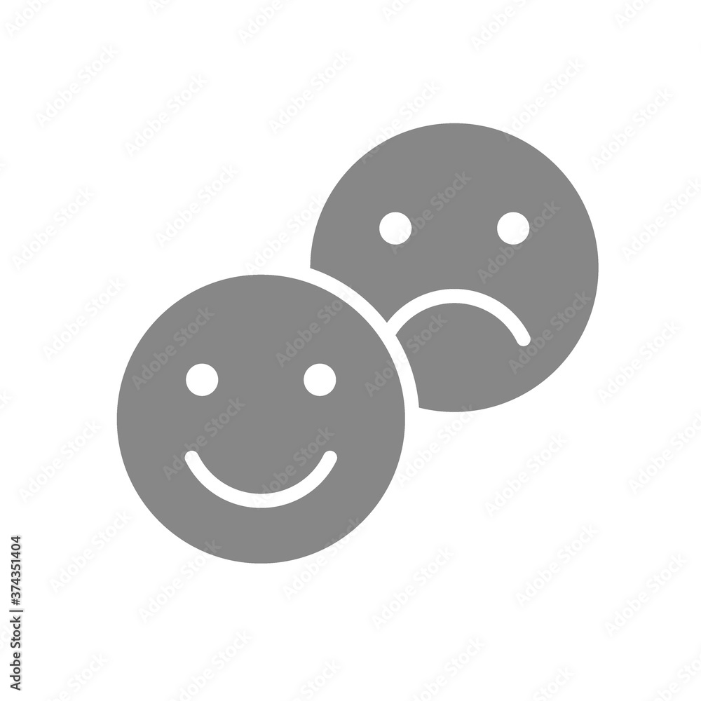 Positive and negative emoji gray icon. Level of satisfaction, good and bad emotions, rating symbol Positive and negative emoji gray icon. Level of satisfaction, good and bad emotions, rating symbol