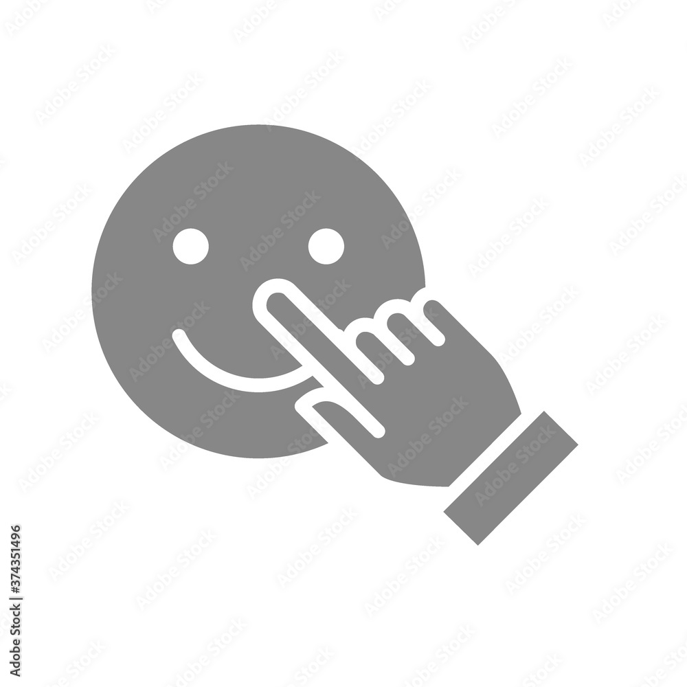 Human chooses a happy emoji gray icon. Share a good mood, positive emotion symbol. Human chooses a happy emoji gray icon. Share a good mood, positive emotion symbol.