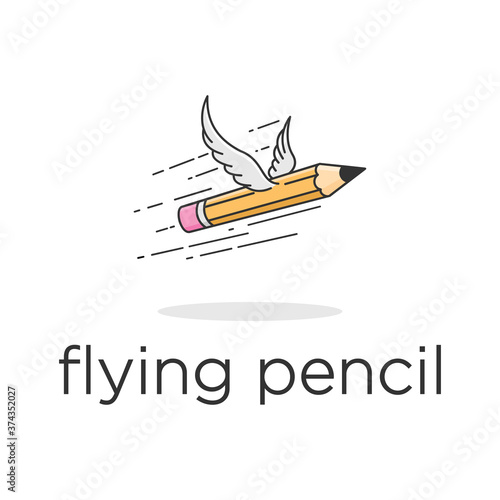 line art vector logo of pencil with wing education knowledge start up project concept