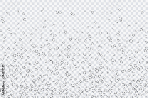 Air bubbles, oxygen, champagne crystal clear, isolated on a transparent background of modern design. Vector illustration of EPS 10.