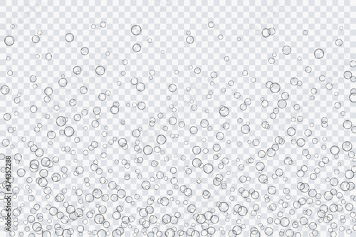 Air bubbles, oxygen, champagne crystal clear, isolated on a transparent background of modern design. Vector illustration of EPS 10.