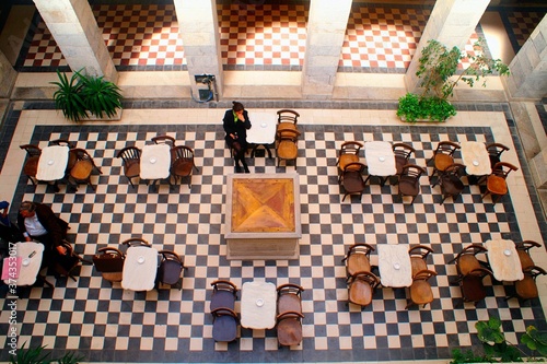 Cafe inside the town hall of Hermoupolis, Syros island, Cyclades, Greece, April 7 2006. photo