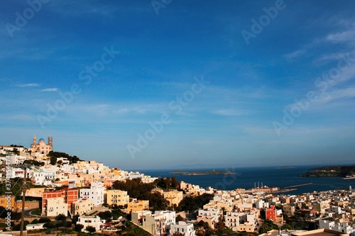 View of Hermoupolis town in Syros island, Cyclades, Greece.