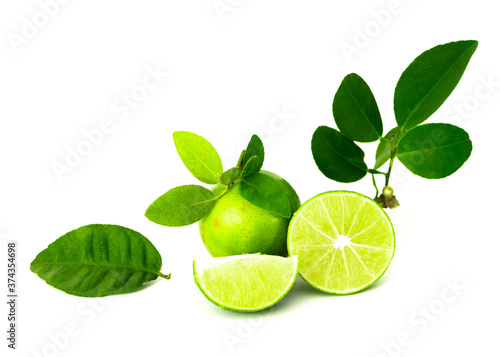 fresh lime. Green leaf lime isolated on white background.