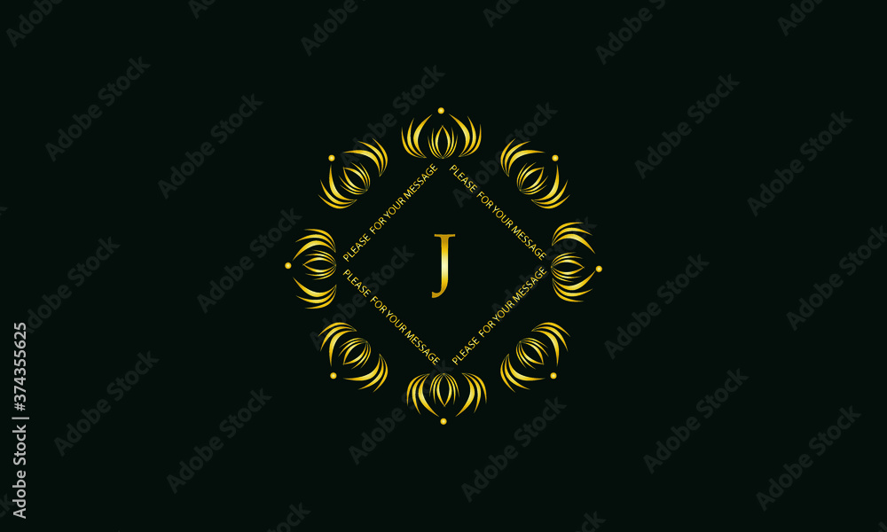 Exquisite round monogram with the letter J. Golden creative logo on a dark green background. Vector illustration of business, cafe, office, restaurant, heraldry.