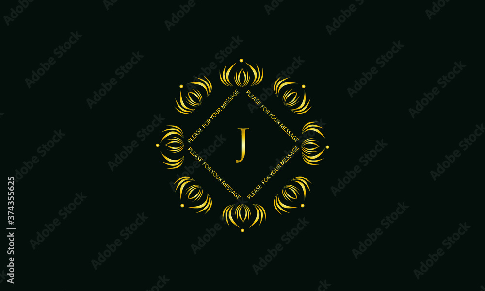 Exquisite round monogram with the letter J. Golden creative logo on a dark green background. Vector illustration of business, cafe, office, restaurant, heraldry. Exquisite round monogram with the letter J. Golden creative logo on a dark green background. Vector illustration of business, cafe, office, restaurant, heraldry.