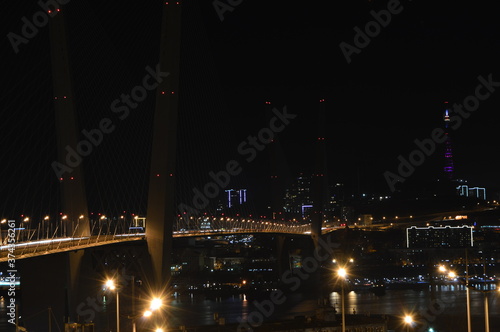 Night view of the Golden Bridge, Vladivostok