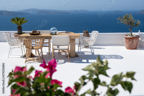 View of the island and whitewashed village of Santorini, Greece Europe photo