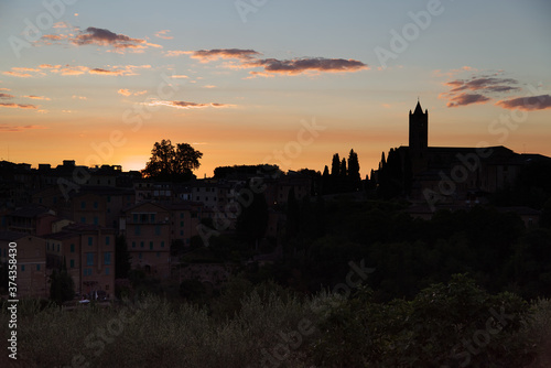 The splendid sunrise over the city of Siena