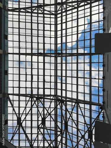 glass ceiling in the store, unusual ceiling structure in the building