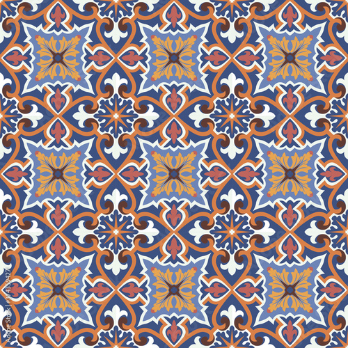 Seamless tiles background in portuguese style. Mosaic pattern for ceramic in dutch, portuguese, spanish, italian style.