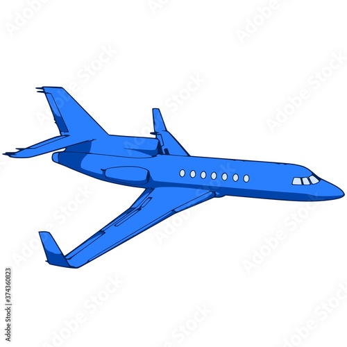 blue business long range trijet falcon with view from the right isolated on whie background vector illustration