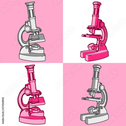 microscope pink color isolated with perspective view from the left bottom and right side vector illustration