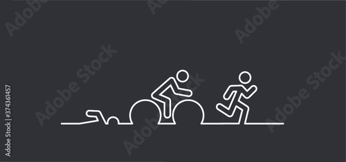 Triathlon line pattern seamless Triatlon route Training for triathletes Sports for swimming, cycling and running pictogram Quote run, bike and swim pattern Funny vector bicycle icons symbol Triathlete
