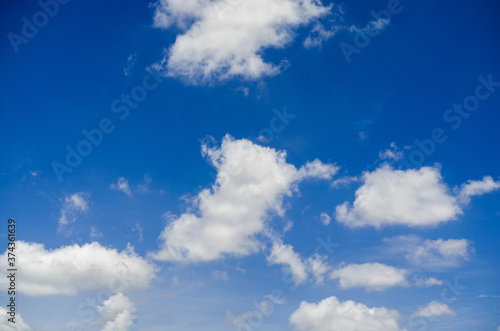 beautiful blue sky and white fluffy cloud horizon outdoor for background.