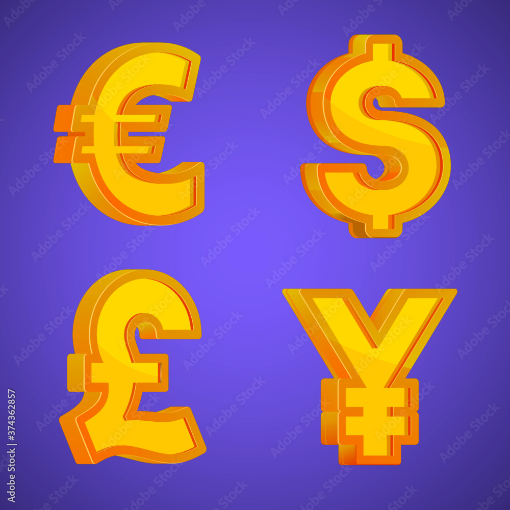 3D Money sign, currency, exchange rate, transfer. etc. Euro, Dollar, Japan yen, sign icon vector. 3D Money sign, currency, exchange rate, transfer. etc. Euro, Dollar, Japan yen, sign icon vector.