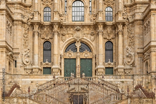 Front view of the Cathedral of Santiago de Compostela